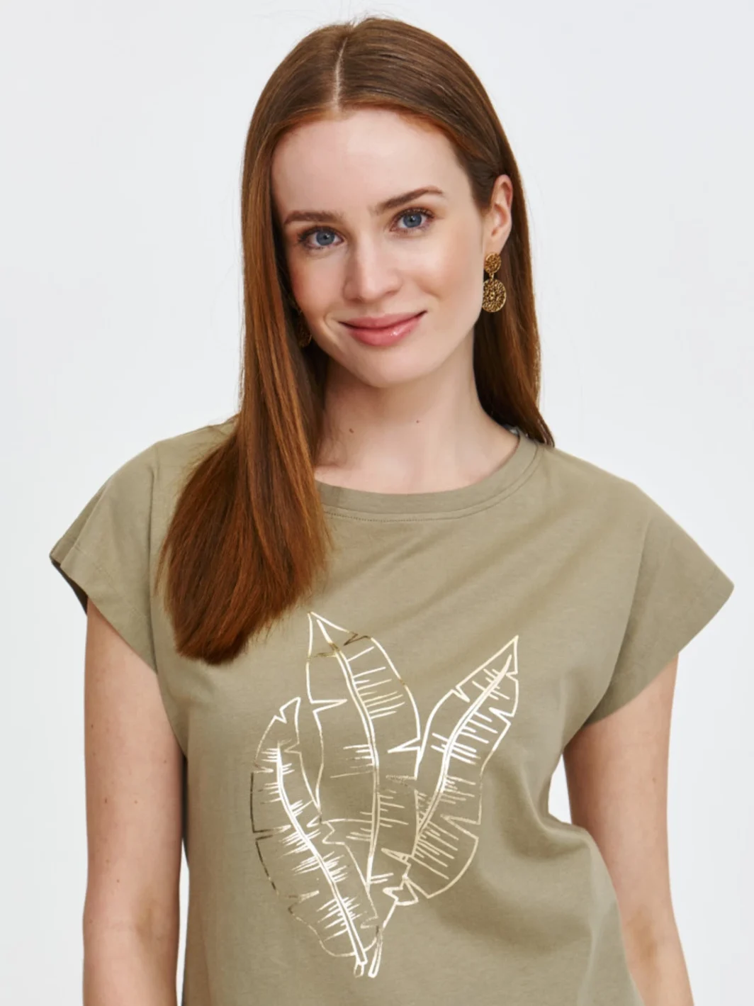 tshirt chaki με χρυση σταμπα