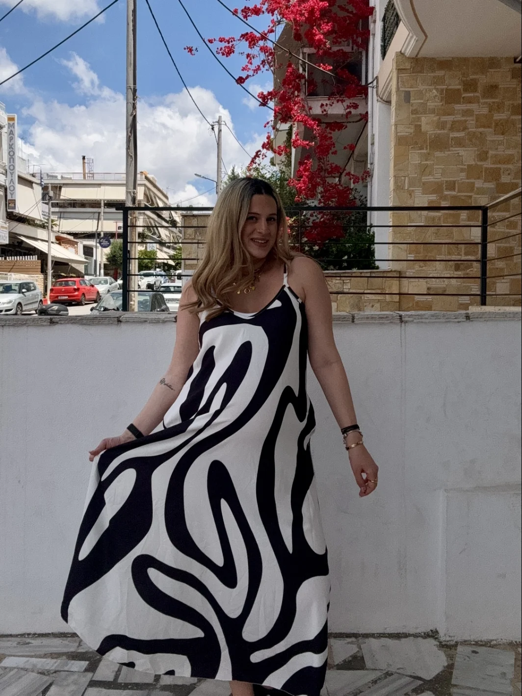 Ασπρόμαυρο Φόρεμα Τιραντάκι
