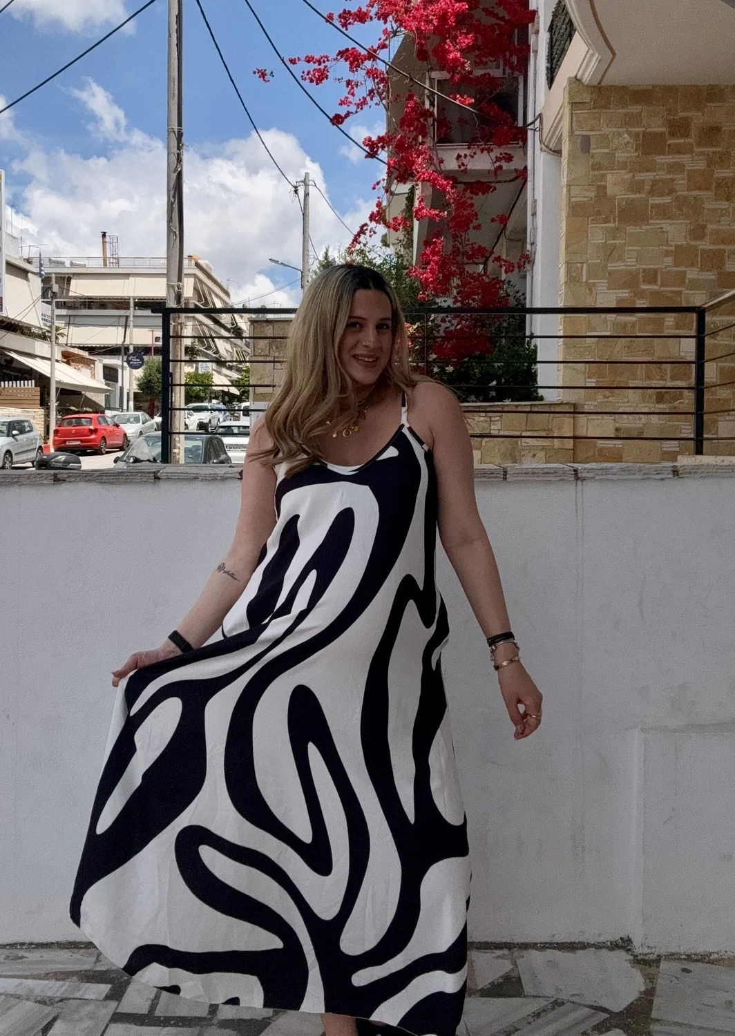 Ασπρόμαυρο Φόρεμα Τιραντάκι - OneSize