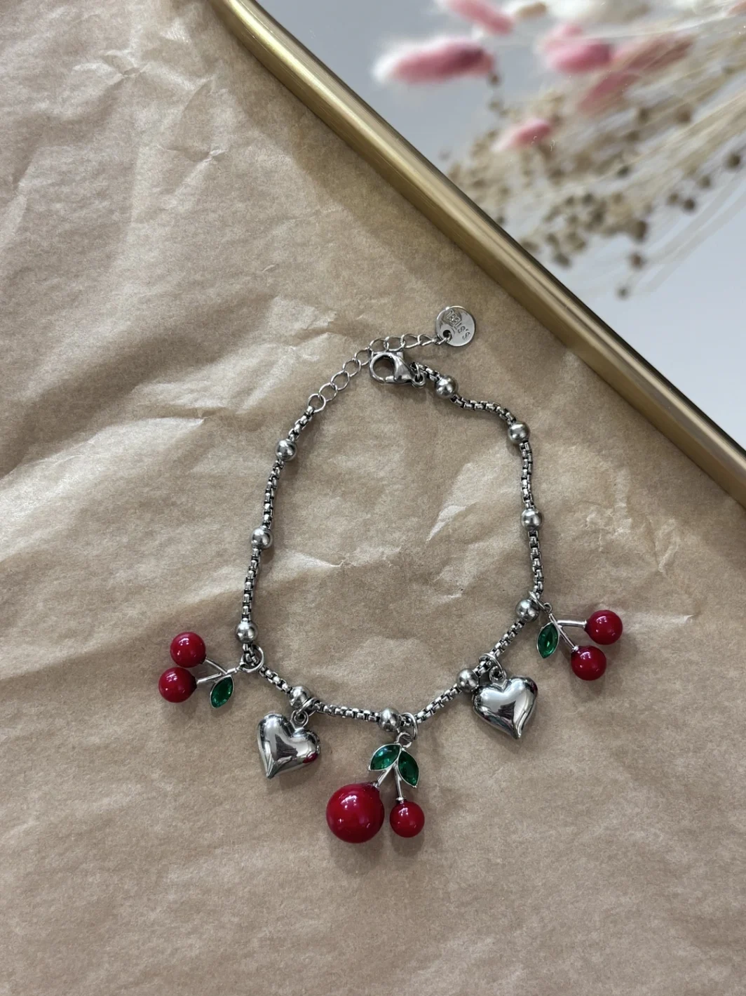 Βραχιόλι Cherries And Heart Silver