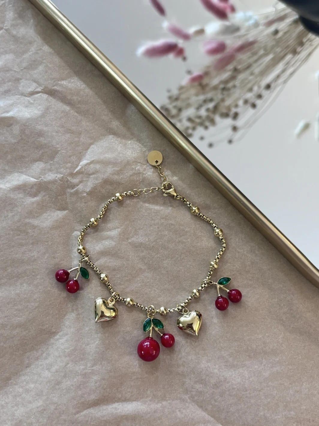 Βραχιόλι Cherries And Heart Gold