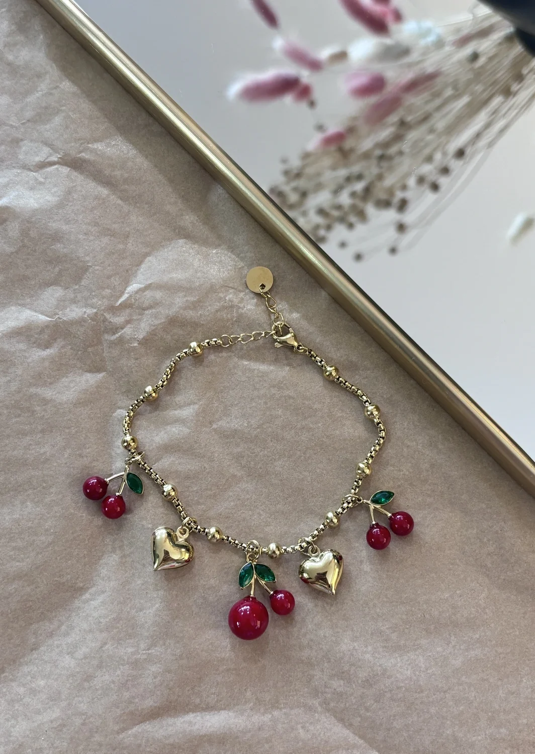 Βραχιόλι Cherries And Heart Gold