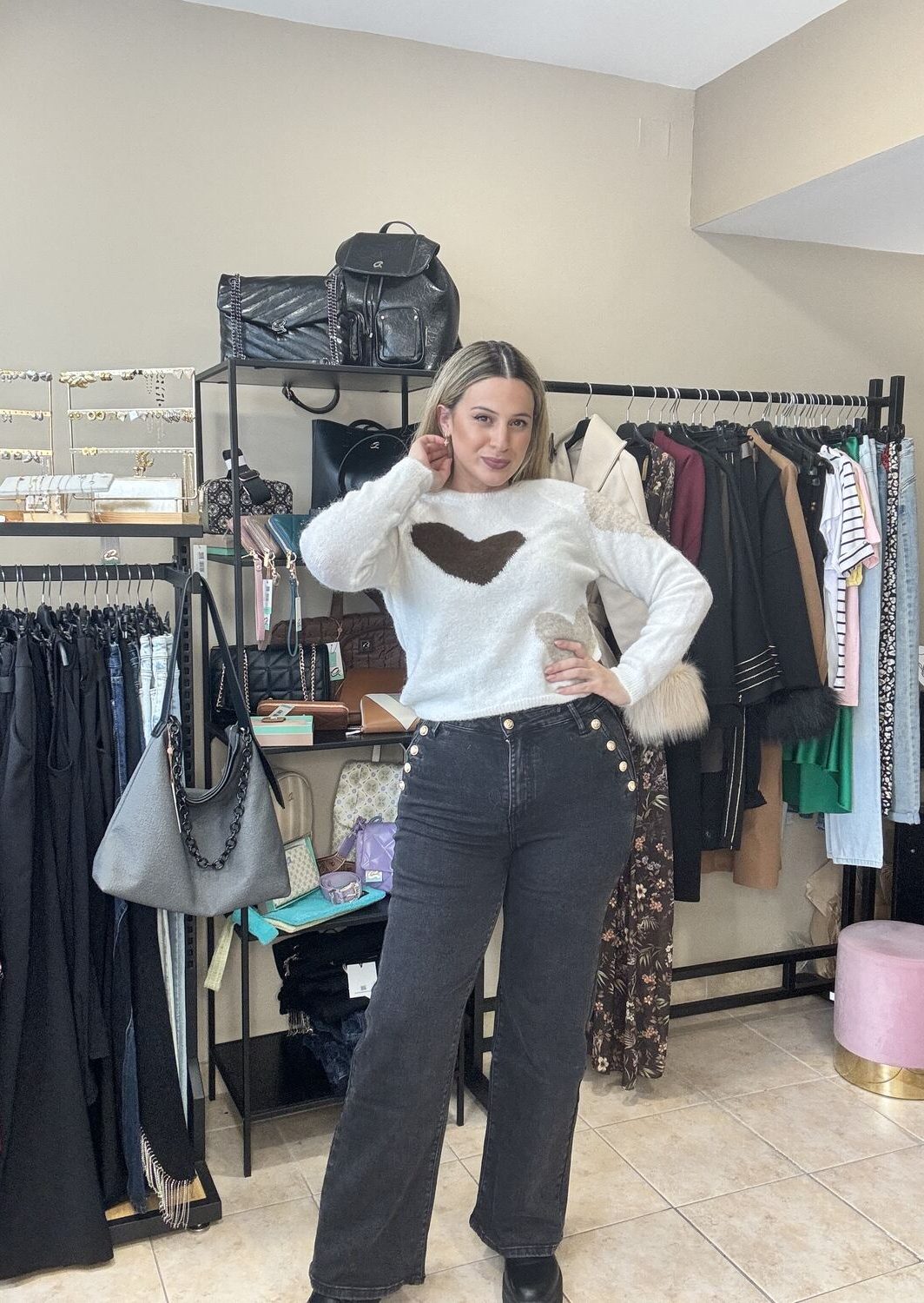 Jean με χρυσά κουμπιά plus size